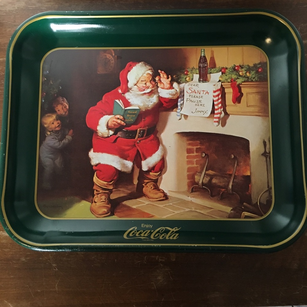 Coca-Cola Metal Serving Tray With Santa
